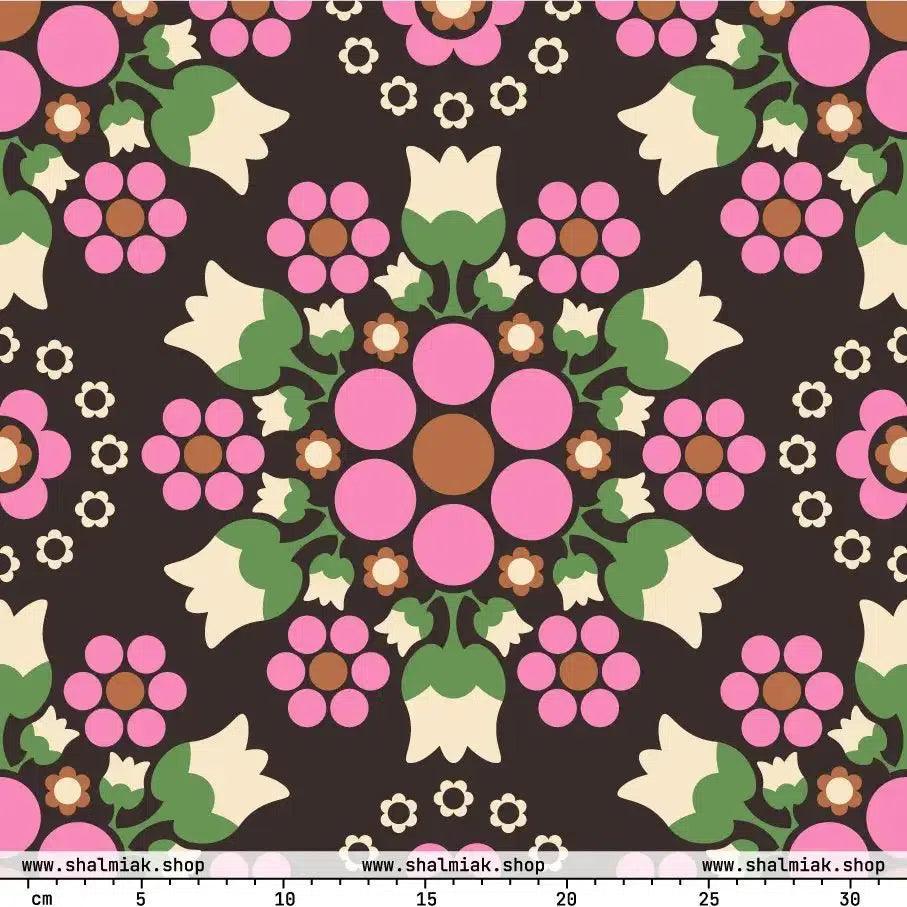 Fabric - BERRY DANCE pink brown - Berries and flowers print