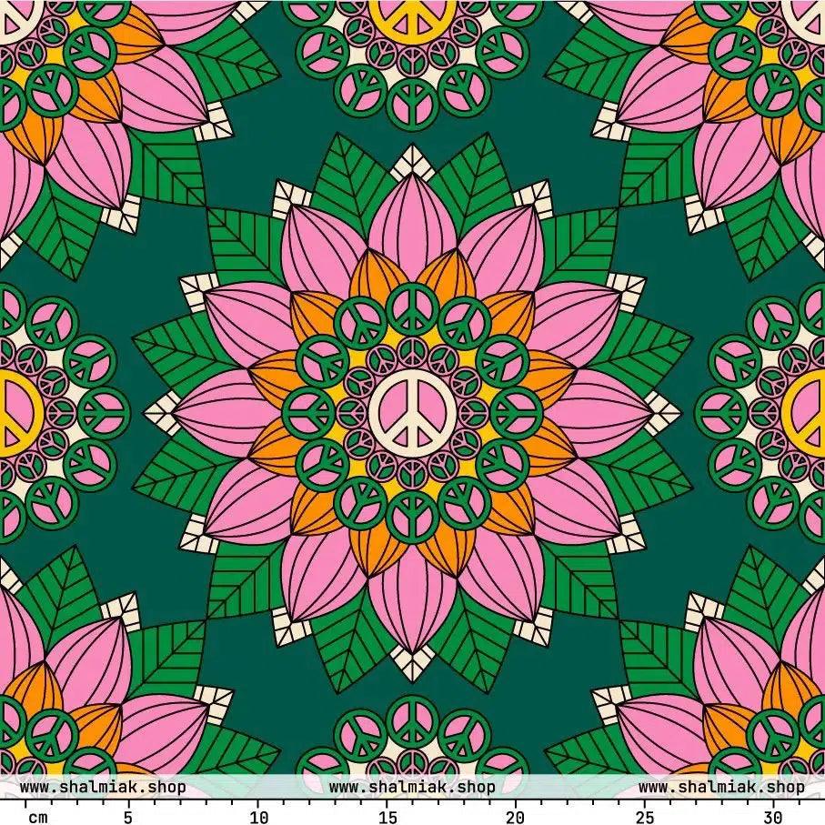 Fabric - BLOOM WITH PEACE pink green - Flowers and peace print