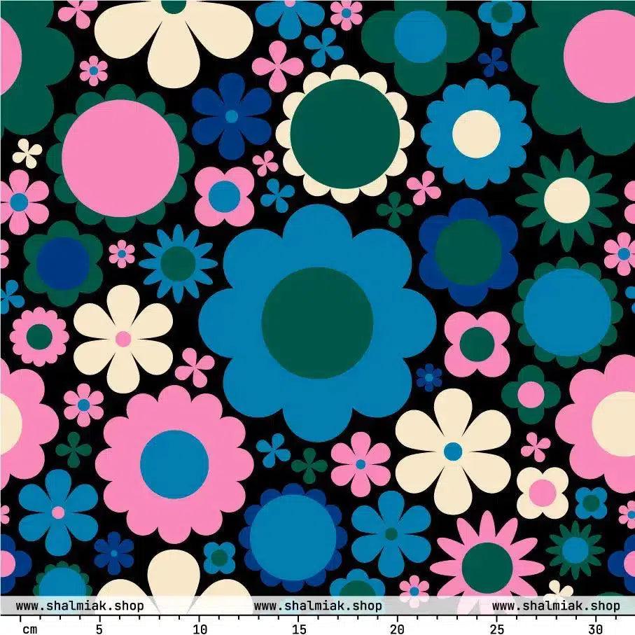 Fabric - BLOOMPOP blue pink - Colorful bloom print