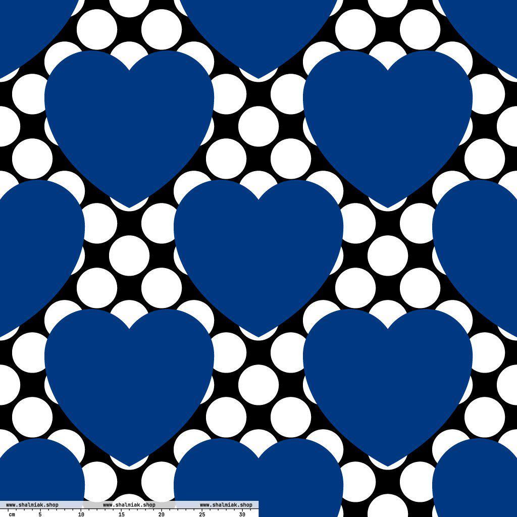 Fabric - ELLIE LOVE DOT blue black XL - Bold heart print