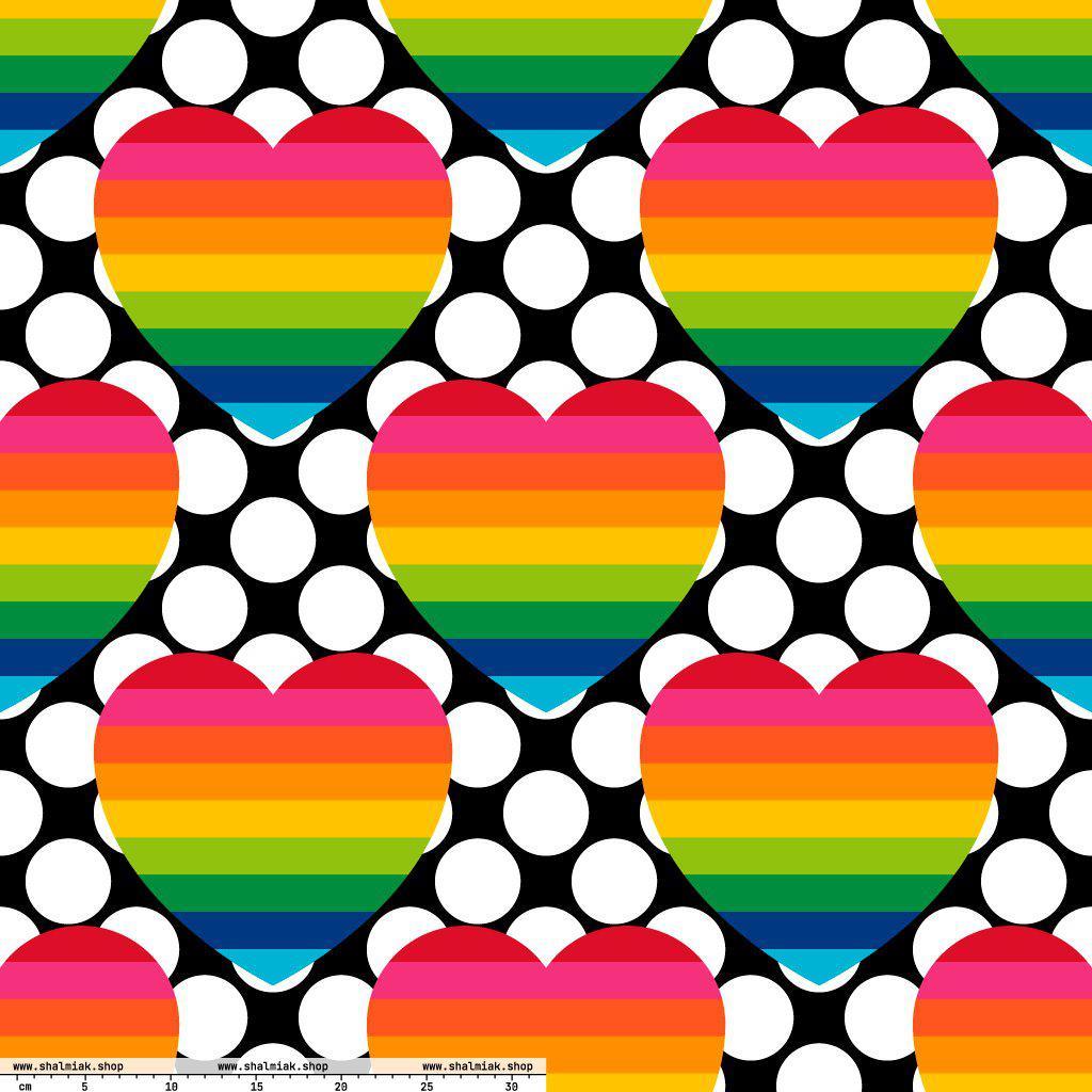 Fabric - ELLIE LOVE DOT rainbow XL - Bold heart print