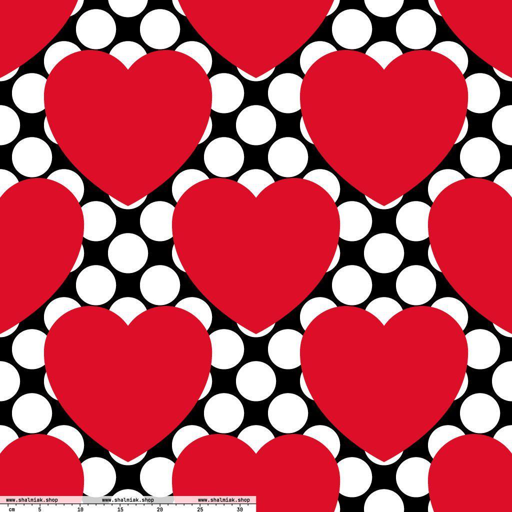 Fabric - ELLIE LOVE DOT red black XL - Bold heart print