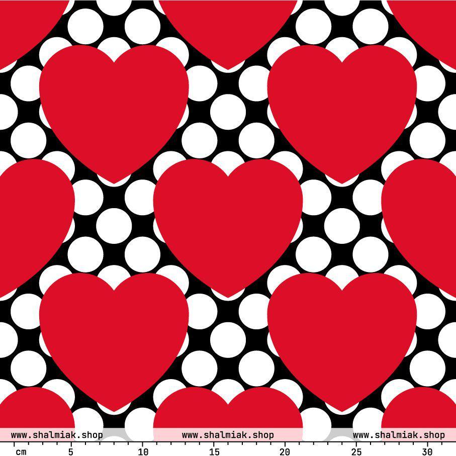 Fabric - ELLIE LOVE DOT red black - Bold heart print