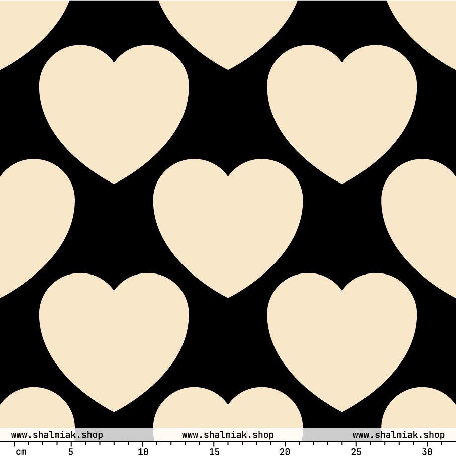 Fabric - ELLIE LOVE black - Bold heart print