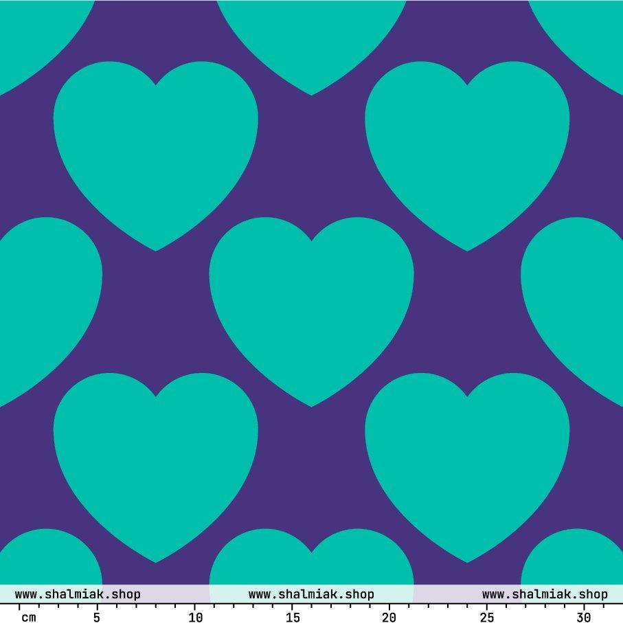 Fabric - ELLIE LOVE mint purple - Bold heart print