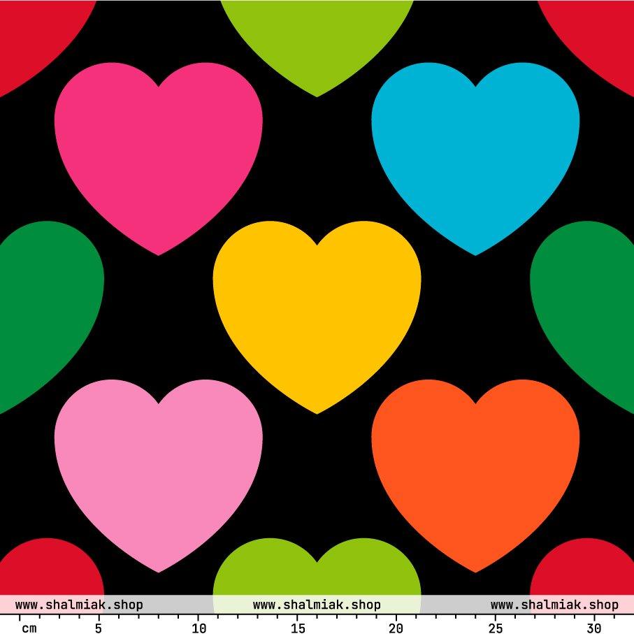 Fabric - ELLIE LOVE mix black - Bold heart print