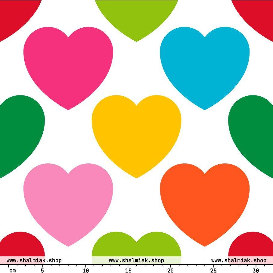 Fabric - ELLIE LOVE mix white - Bold heart print