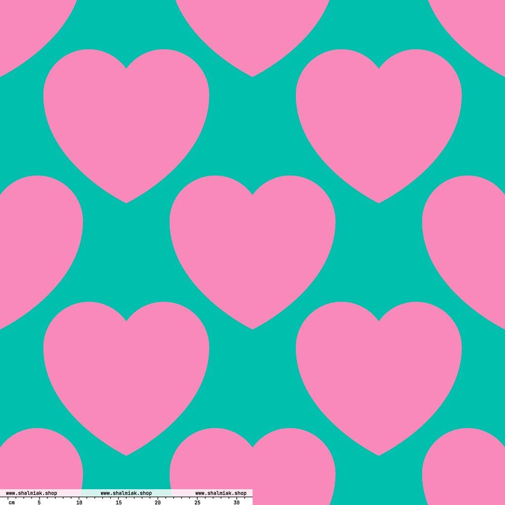 Fabric - ELLIE LOVE pink mint XL - Bold heart print