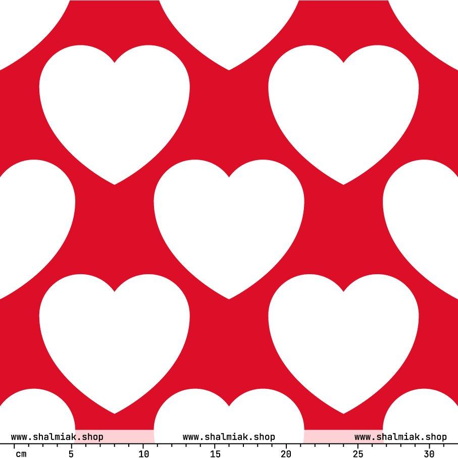Fabric - ELLIE LOVE red white - Bold heart print