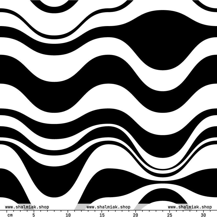 Fabric - ENERGY WAVES black - Wavy stripe print