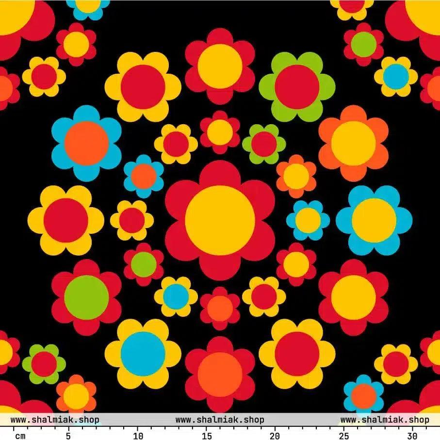 Fabric - FLOWERSHOP color - Retro flower and circle print