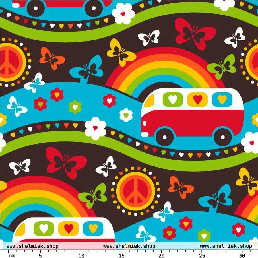 Fabric - HIPPIE DAY rainbow - Colorful Hippie Print