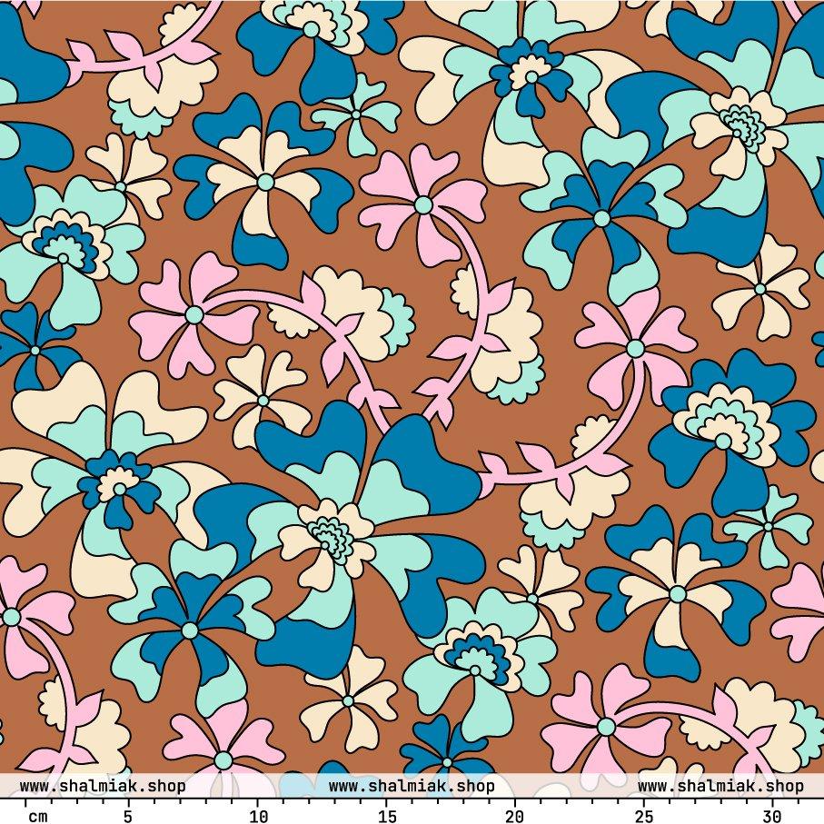 Fabric - MISS PENNY blue brown - Timeless floral print