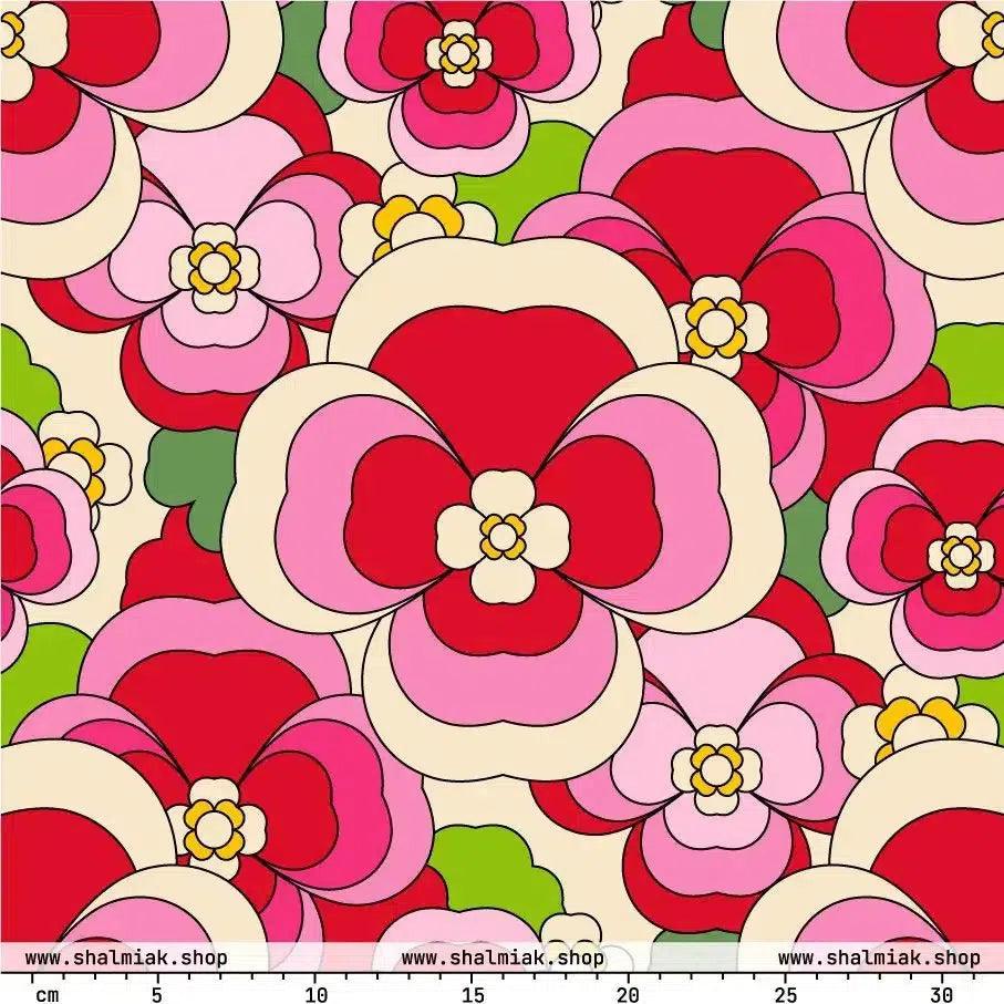 Fabric - PANSY FANTASY pink - Retro pansy print