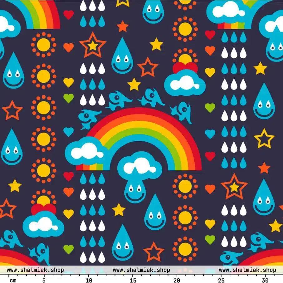 Fabric - RAINBOWPHANT blue - Rainbows and elephants print