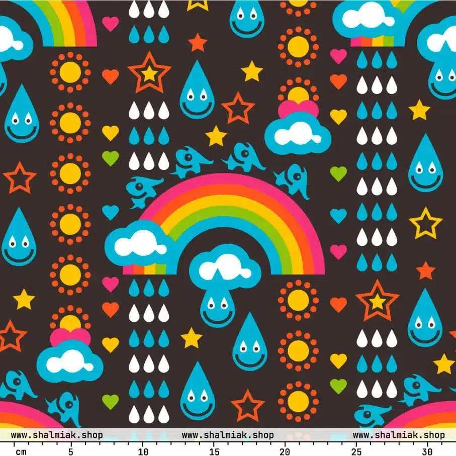 Fabric - RAINBOWPHANT brown - Rainbows and elephants print
