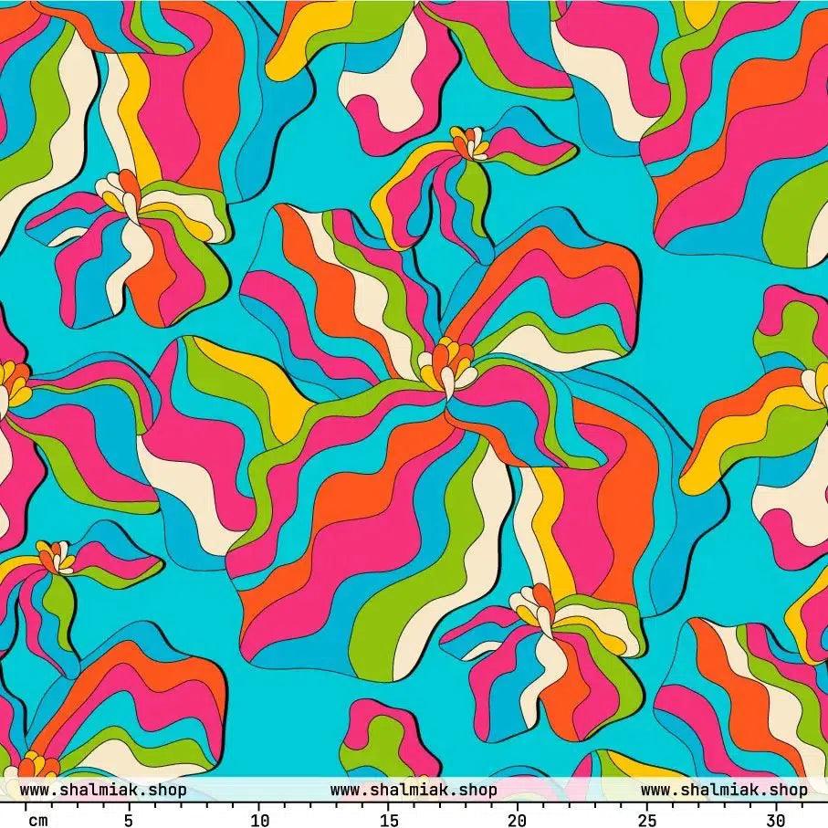 Fabric - SASSY IRIS turquoise - Bold iris flower print