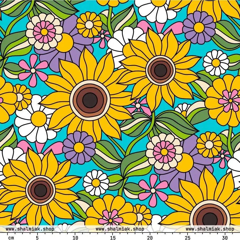 Fabric - SUNDANCE turquoise - Bold sunflower print