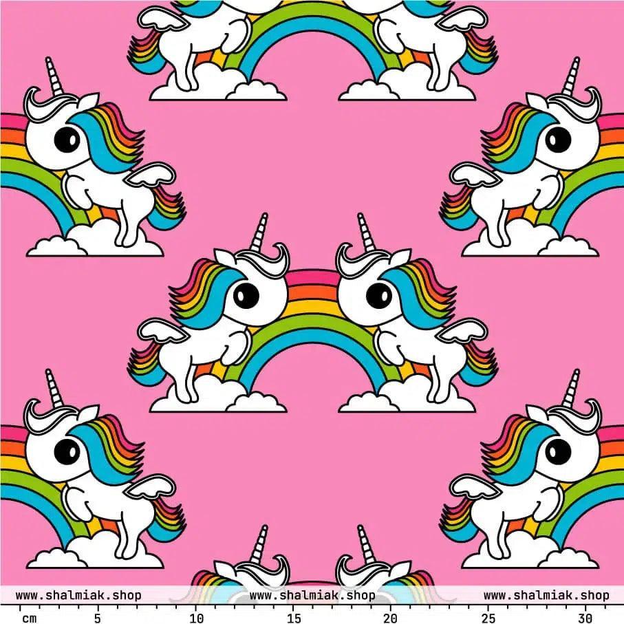 Fabric - UNIQUE pink - Unicorns and rainbows print