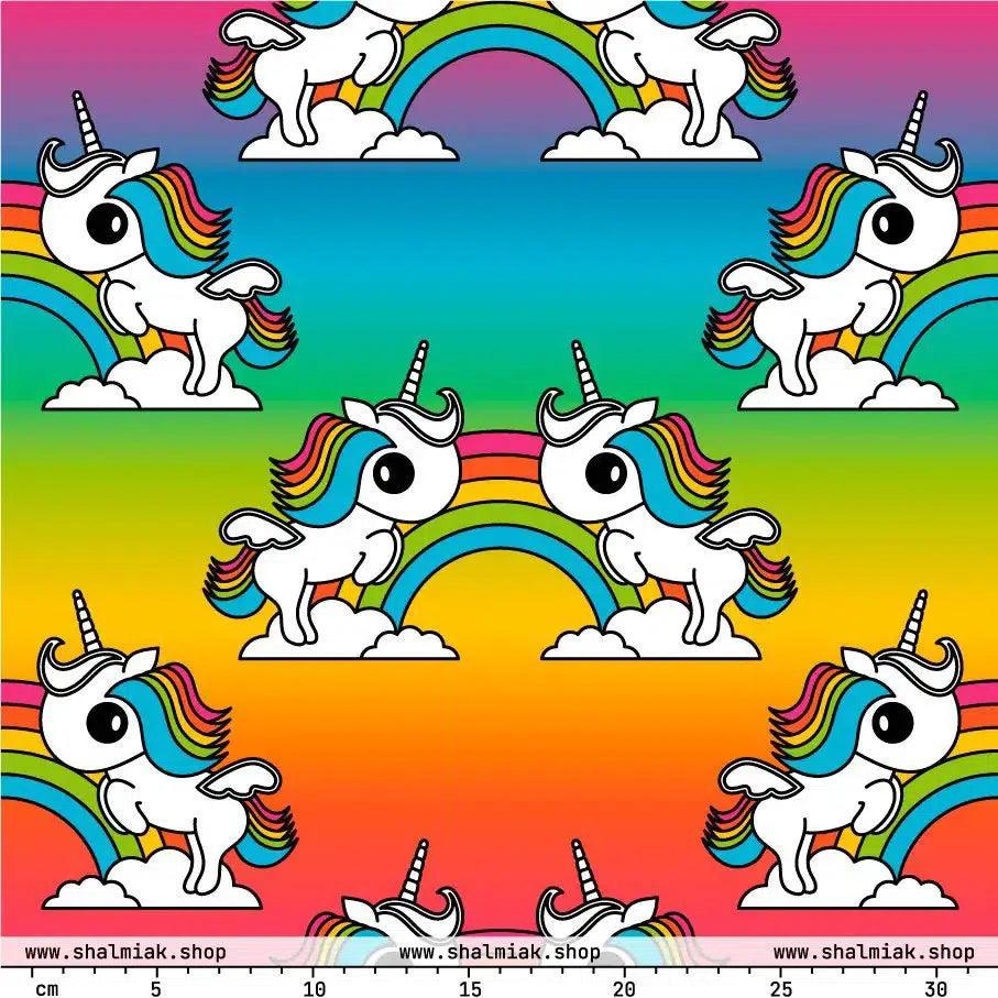 Fabric - UNIQUE rainbow - Unicorns and rainbows print