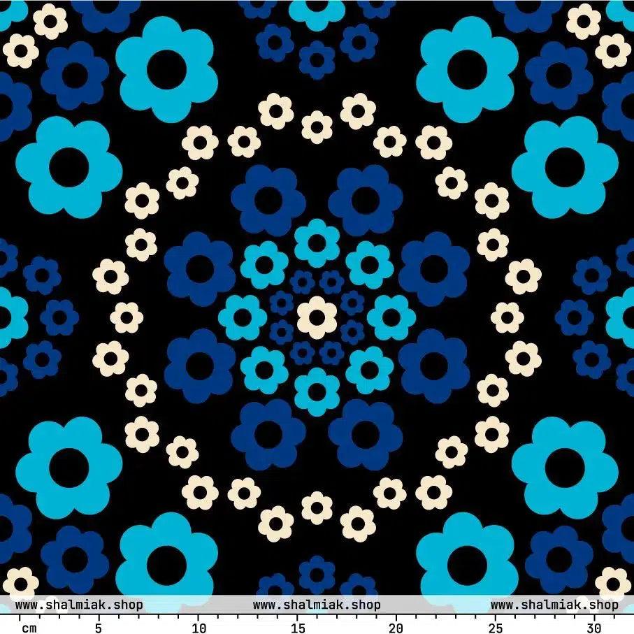 Fabric - YESTERDAY blue - Graphic retro floral print