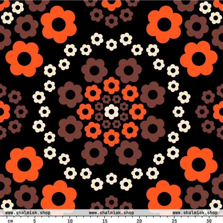 Fabric - YESTERDAY brown orange - Graphic retro floral print