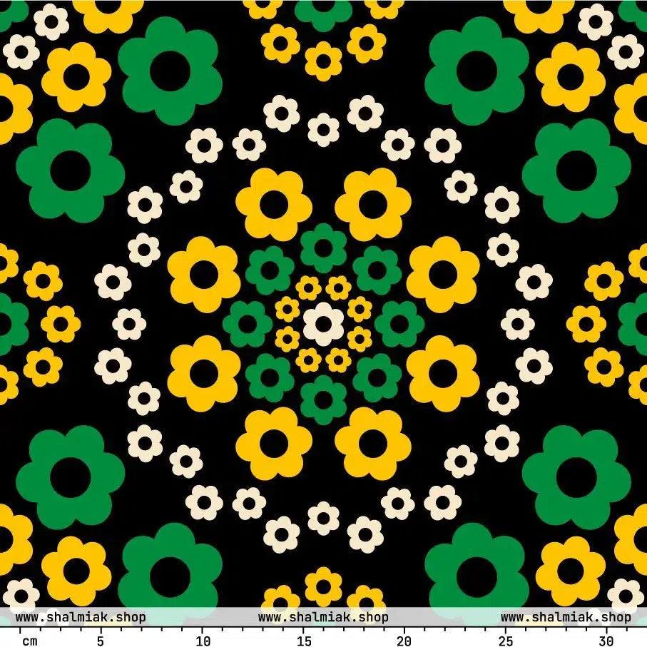 Fabric - YESTERDAY yellow green - Graphic retro floral print