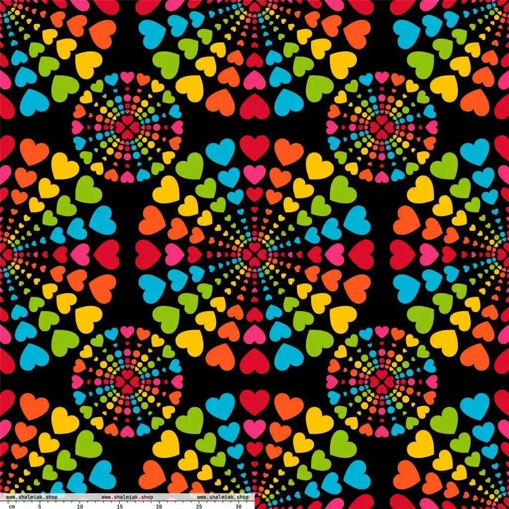 Fabric - ALL HEARTS MATTER black - Colorful hearts and circles print