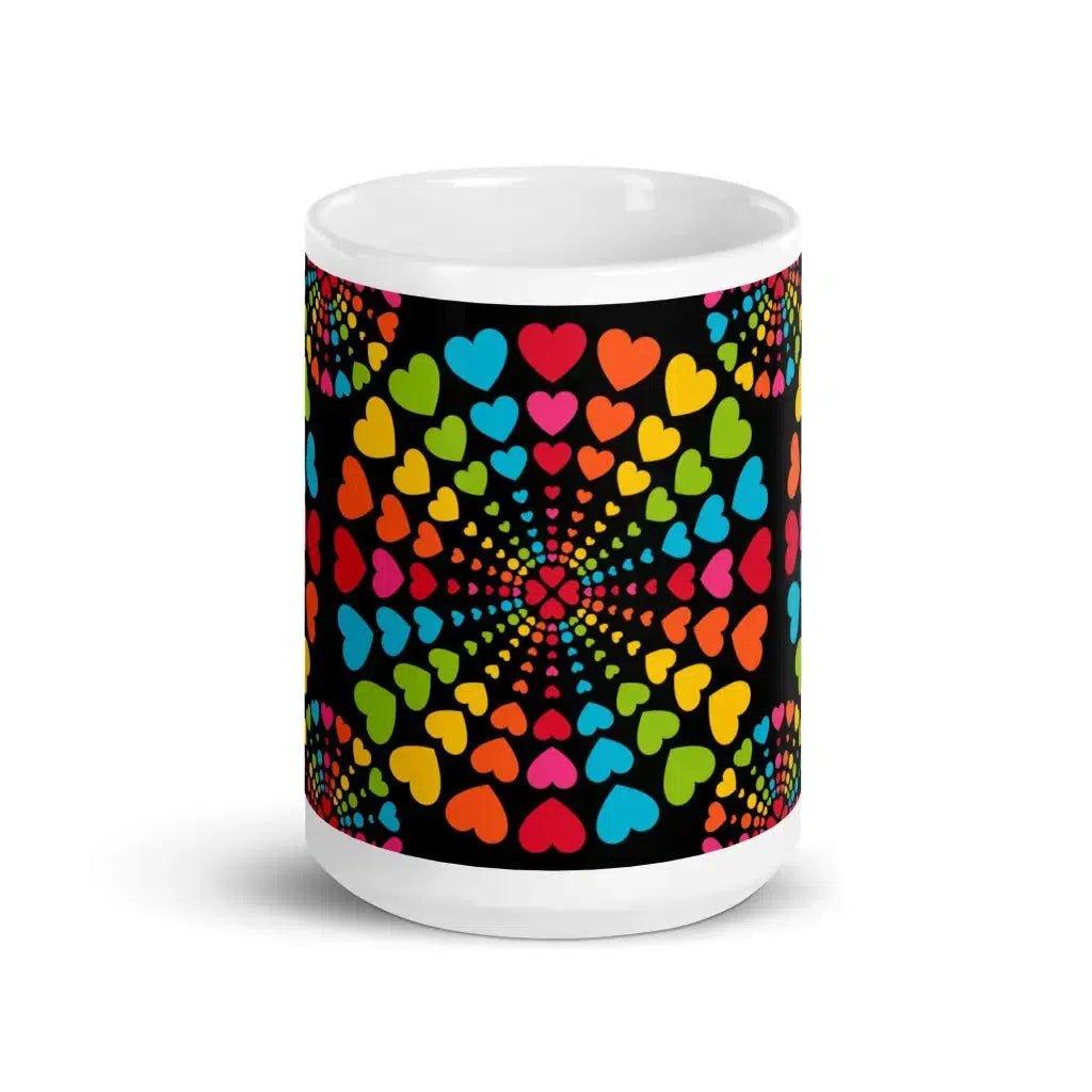 Mug - ALL HEARTS MATTER black - Colorful hearts and circles print