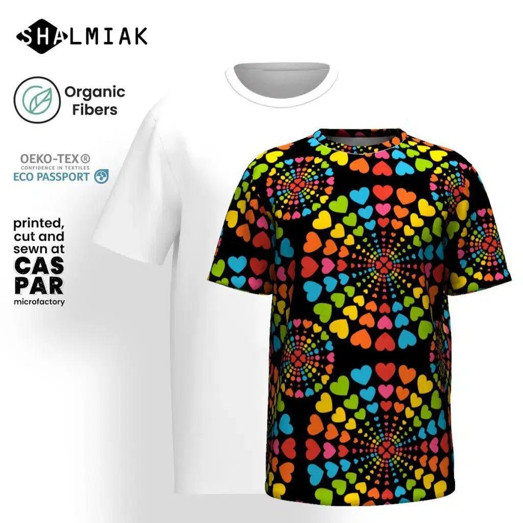 Organic Cotton T-Shirt - ALL HEARTS MATTER black - Colorful Hearts in Circles