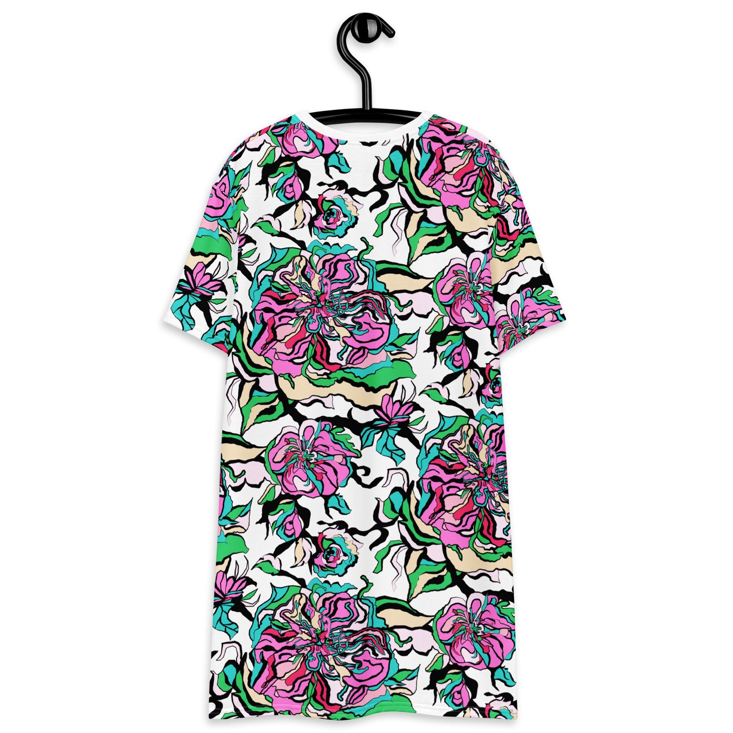 T-shirt dress - BLOOM RIOT pink white - Edgy floral print