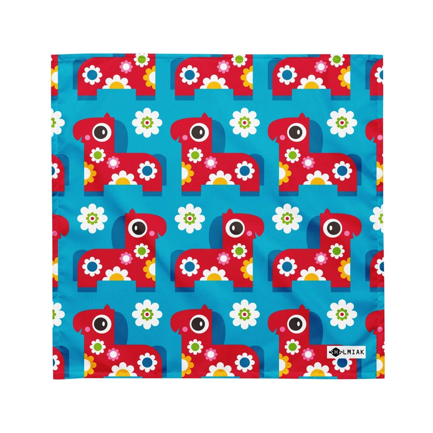 Bandana - PONY BLOOM turquoise - Happy ponies and flowers print M