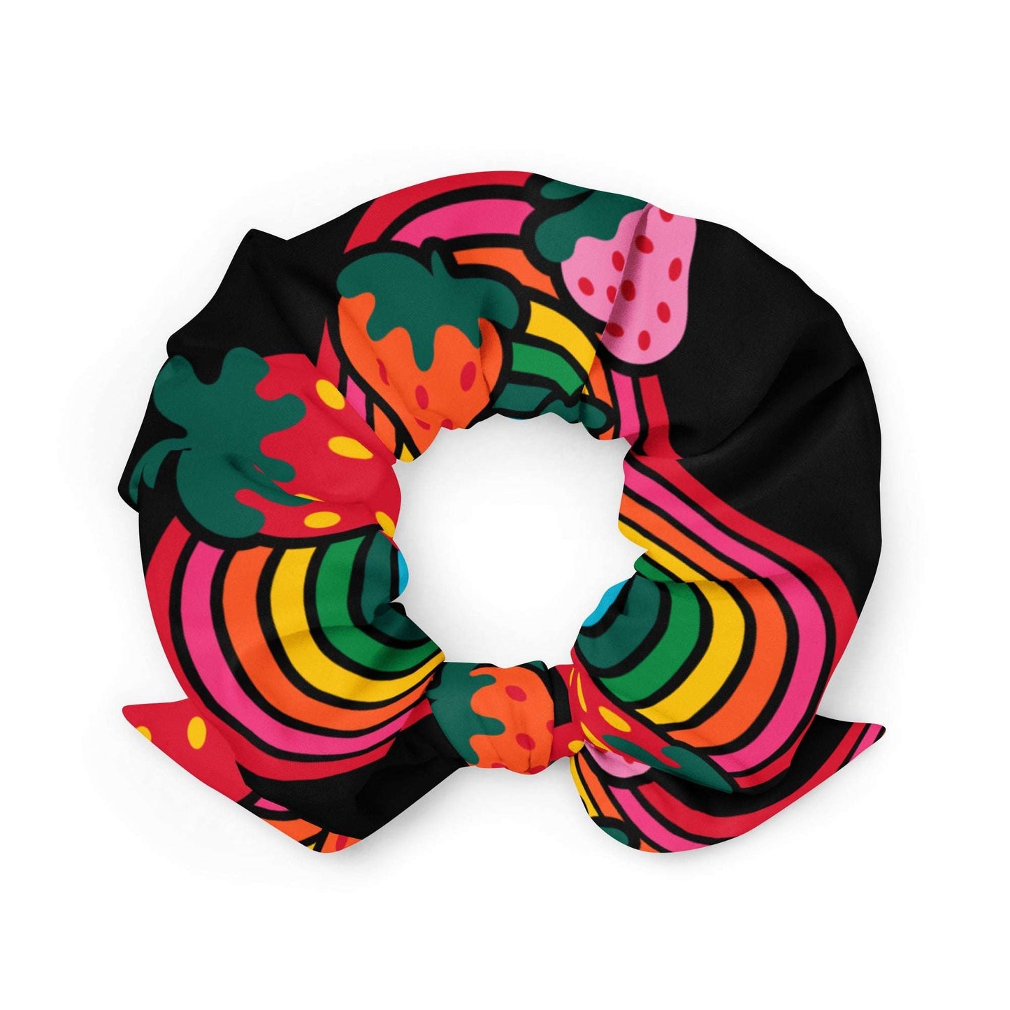 Scrunchie - BERRYBOW black - Strawberry Rainbow Print