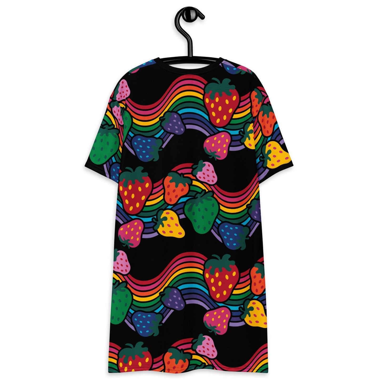 T-Shirt Dress - BERRYBOW black - Strawberry Rainbow Print