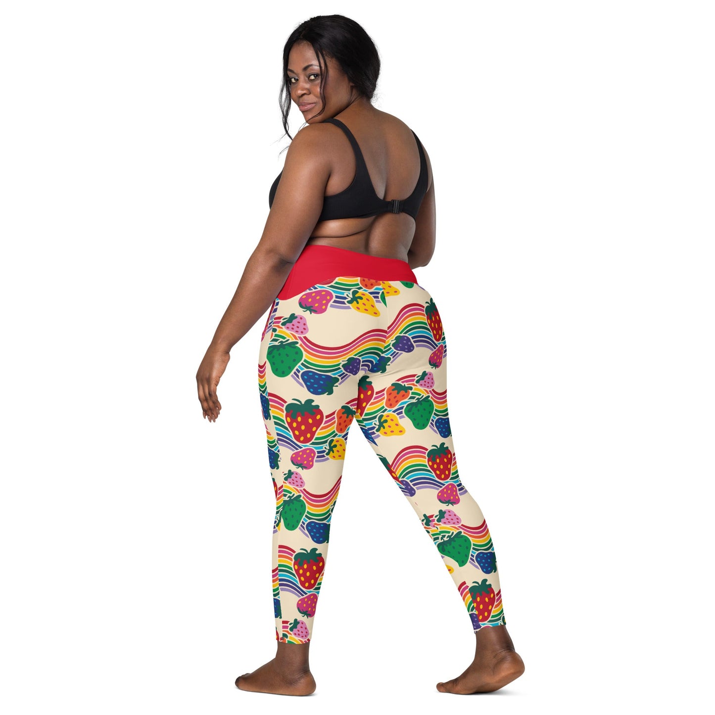 Leggings with pockets - BERRYBOW light - Strawberry rainbow print Print