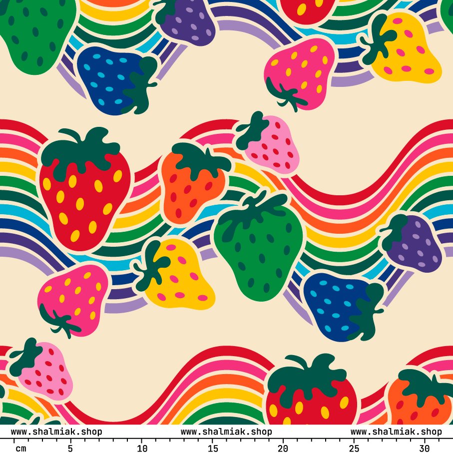 Fabric - BERRYBOW light - Strawberry rainbow print Print