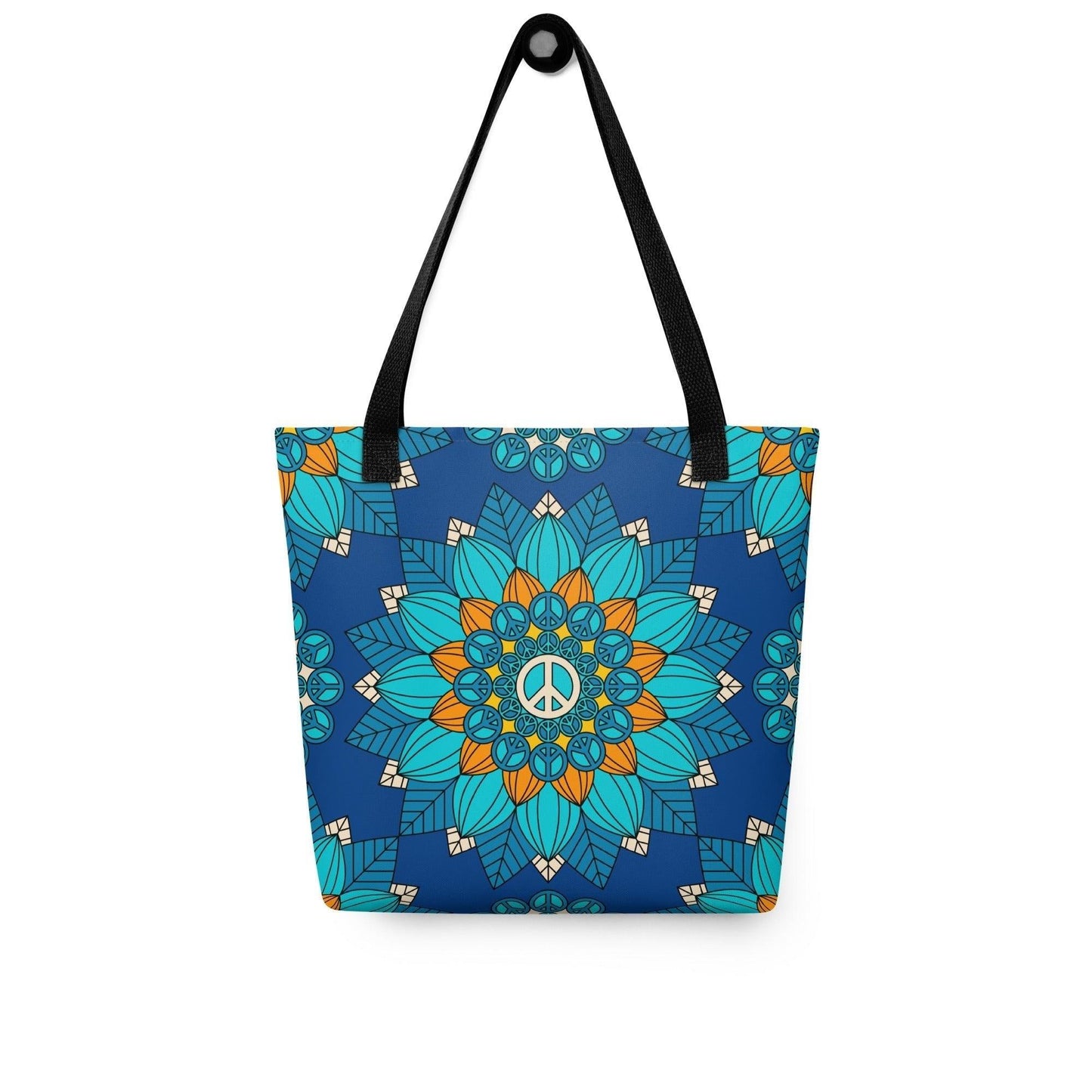 Tote bag - BLOOM WITH PEACE orange blue - Flowers and peace print Default Title