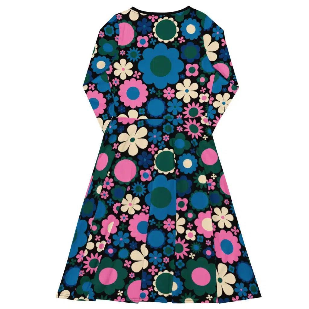 Midi dress - BLOOMPOP blue pink 2 - Colorful bloom print
