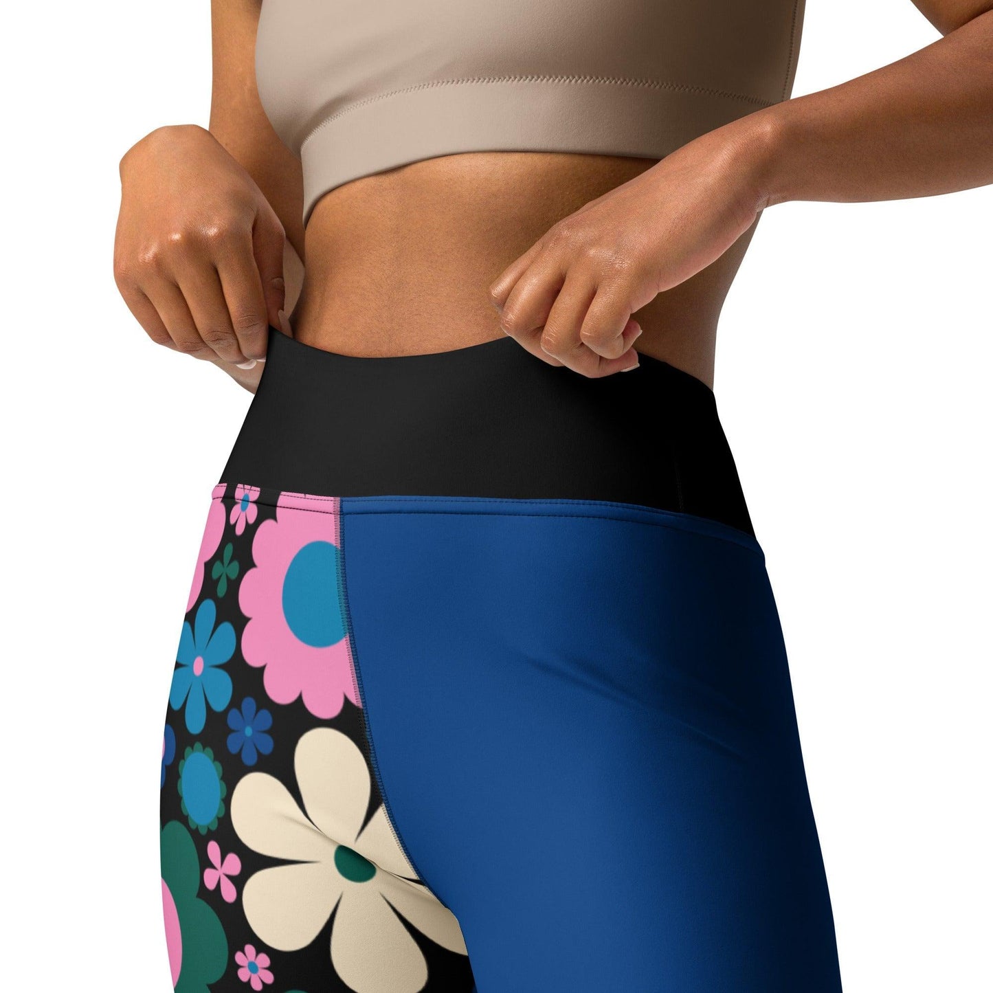 Yoga leggings - BLOOMPOP blue pink - Colorful bloom print