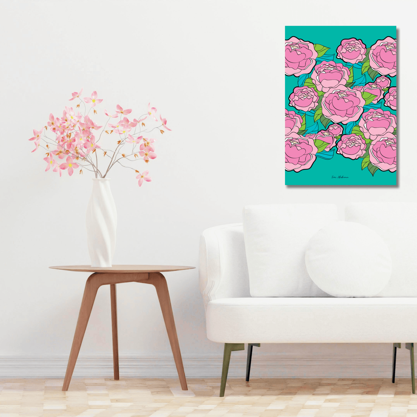 DIGITAL WALL ART - BE MY ONLY pink mint - Bold pink peony print