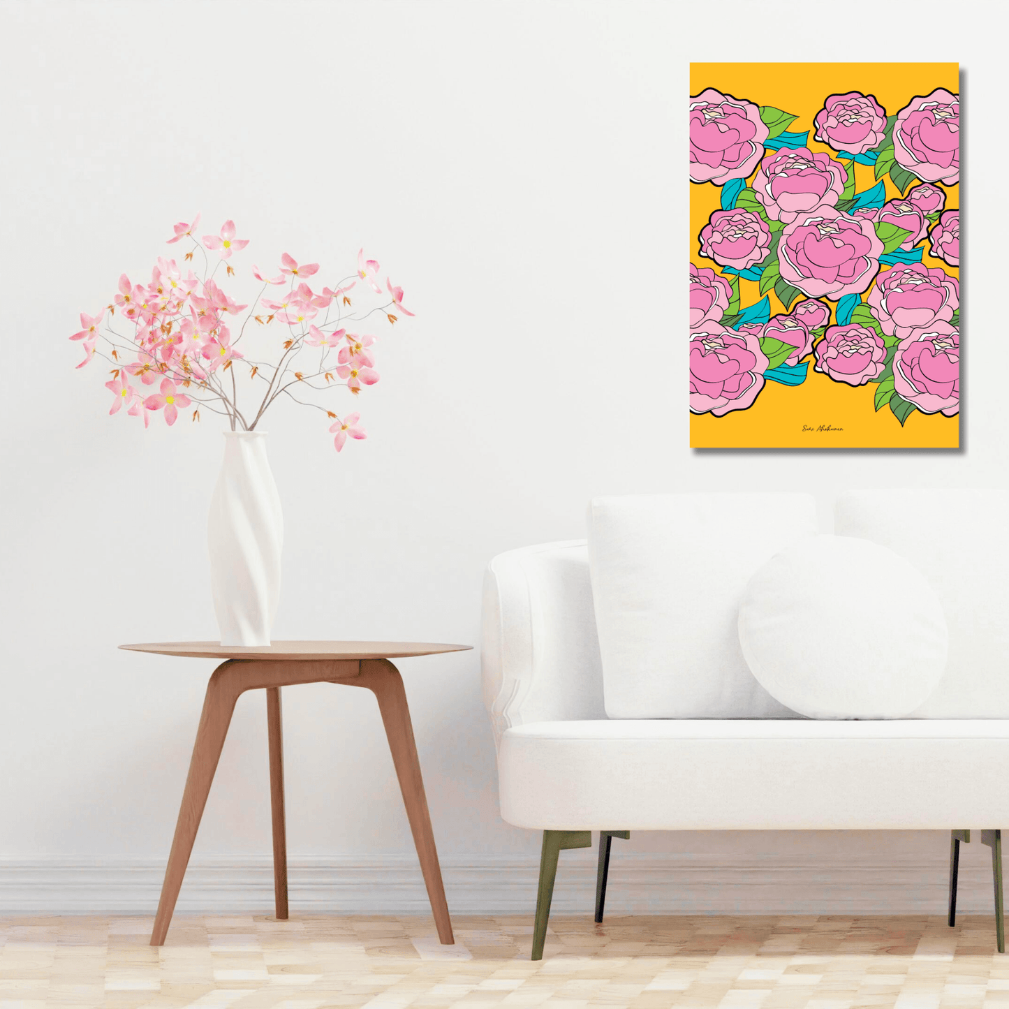 DIGITAL WALL ART - BE MY ONLY pink yellow - Bold pink peony print