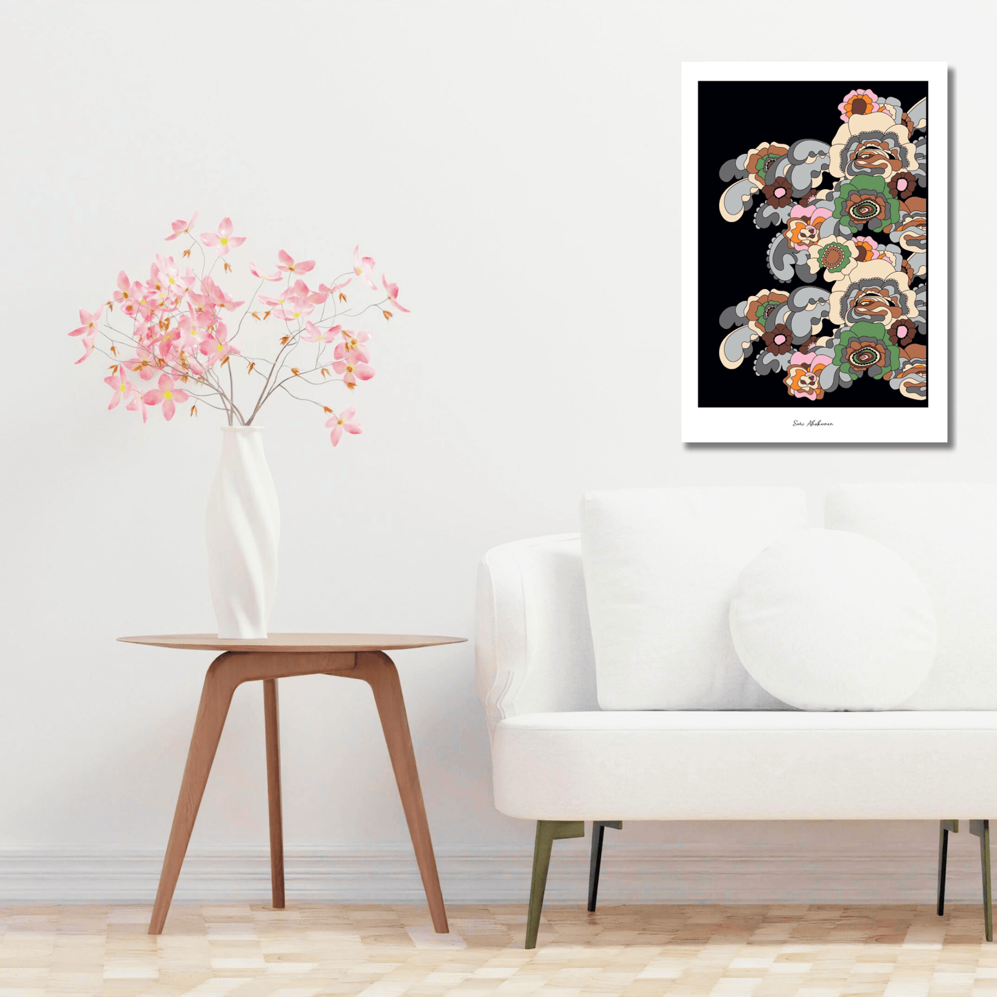 DIGITAL WALL ART - GROOVY KURBITS natural - Folk floral print