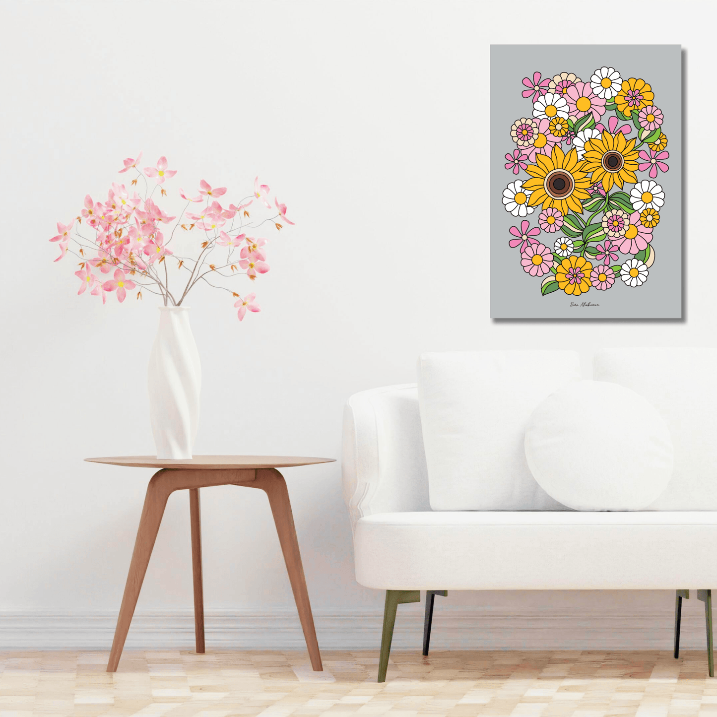 DIGITAL WALL ART - SUNDANCE grey - Bold sunflower print