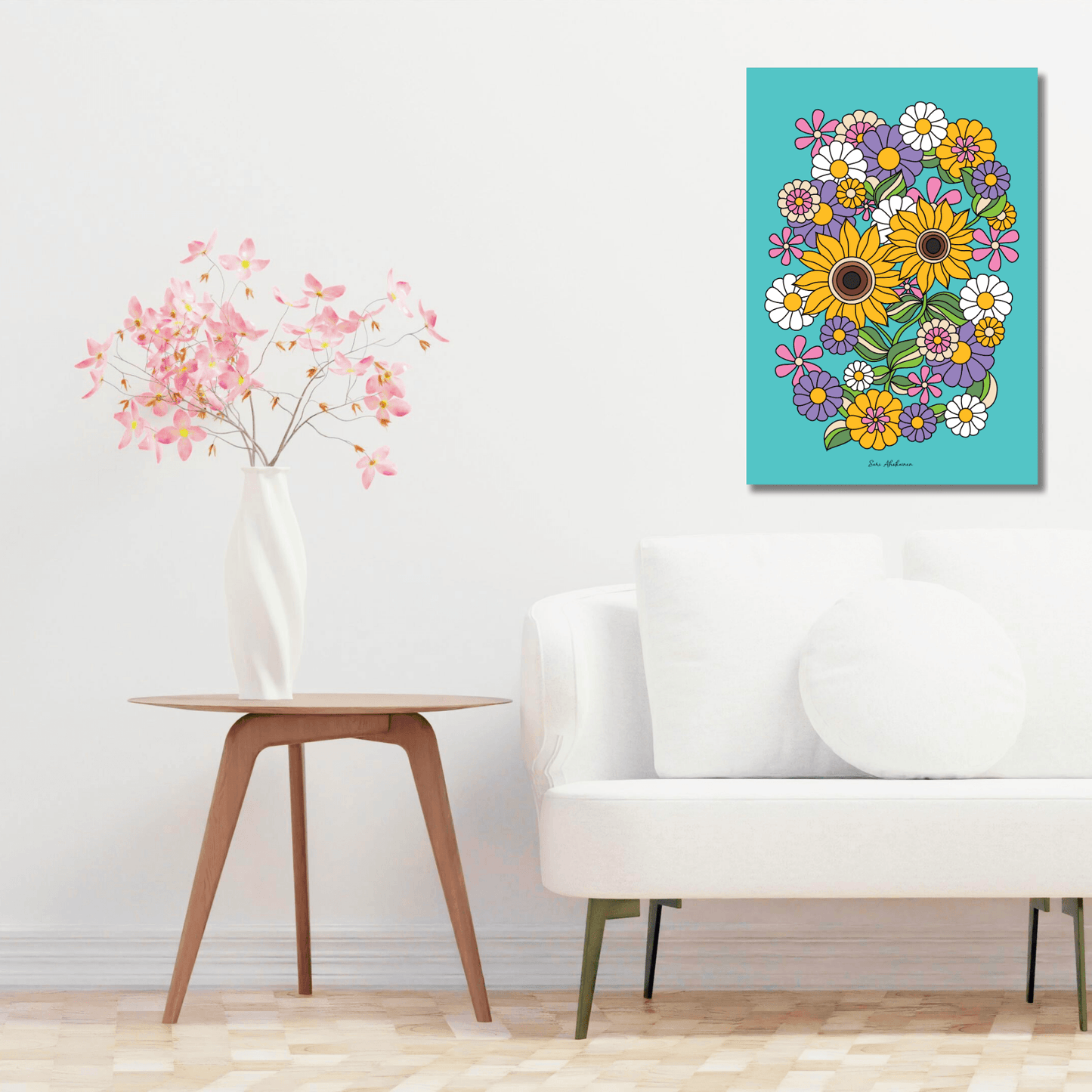 DIGITAL WALL ART - SUNDANCE turquoise - Bold sunflower print