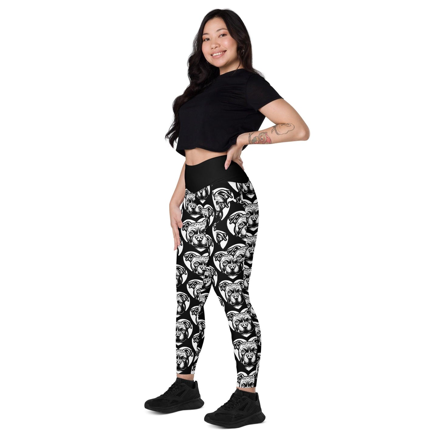 Dog breed leggings with pockets - AMERICAN BULLY POCKET - HERTTAHOUND - Retro floral print