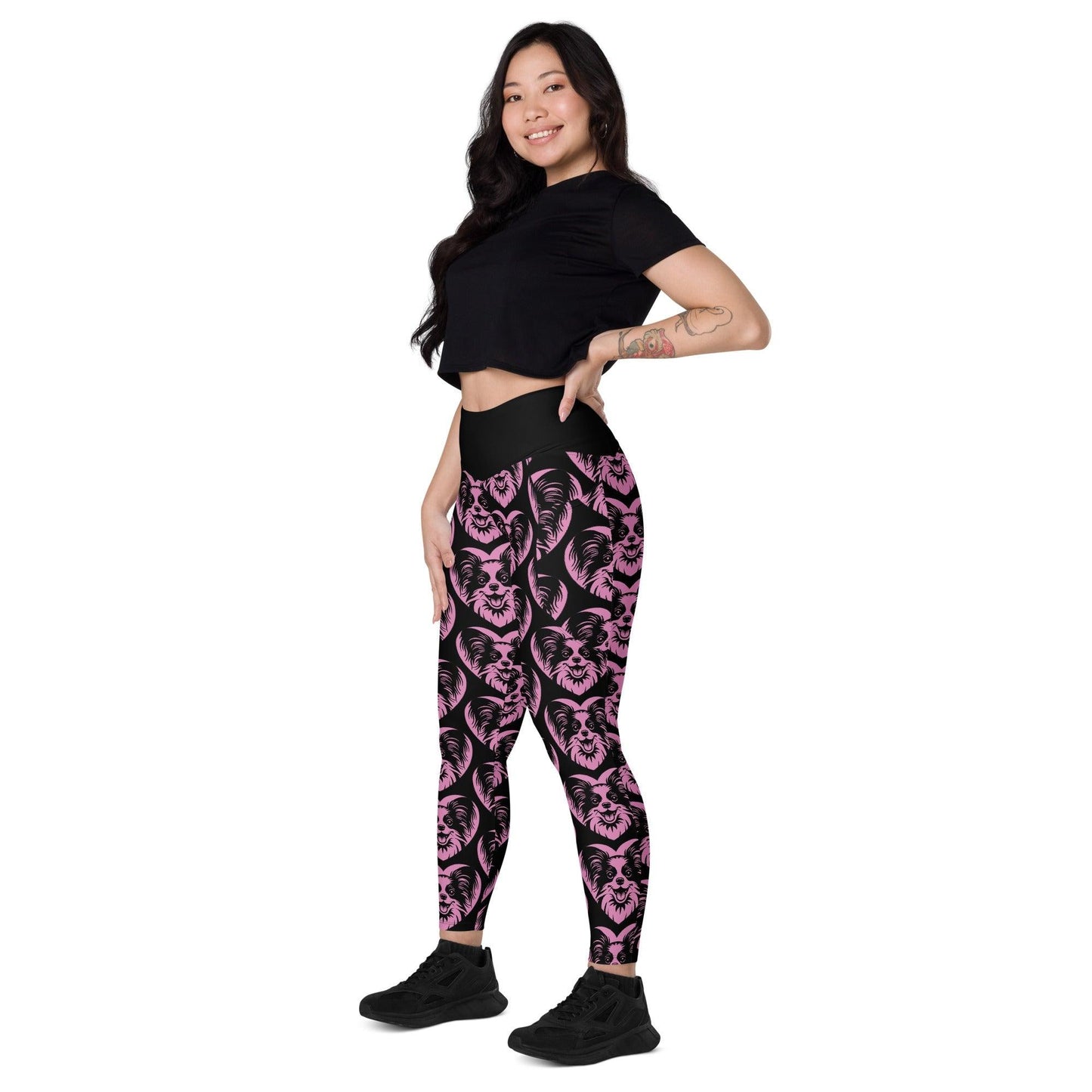 Dog breed leggings with pockets - PAPILLON - HERTTAHOUND - pink