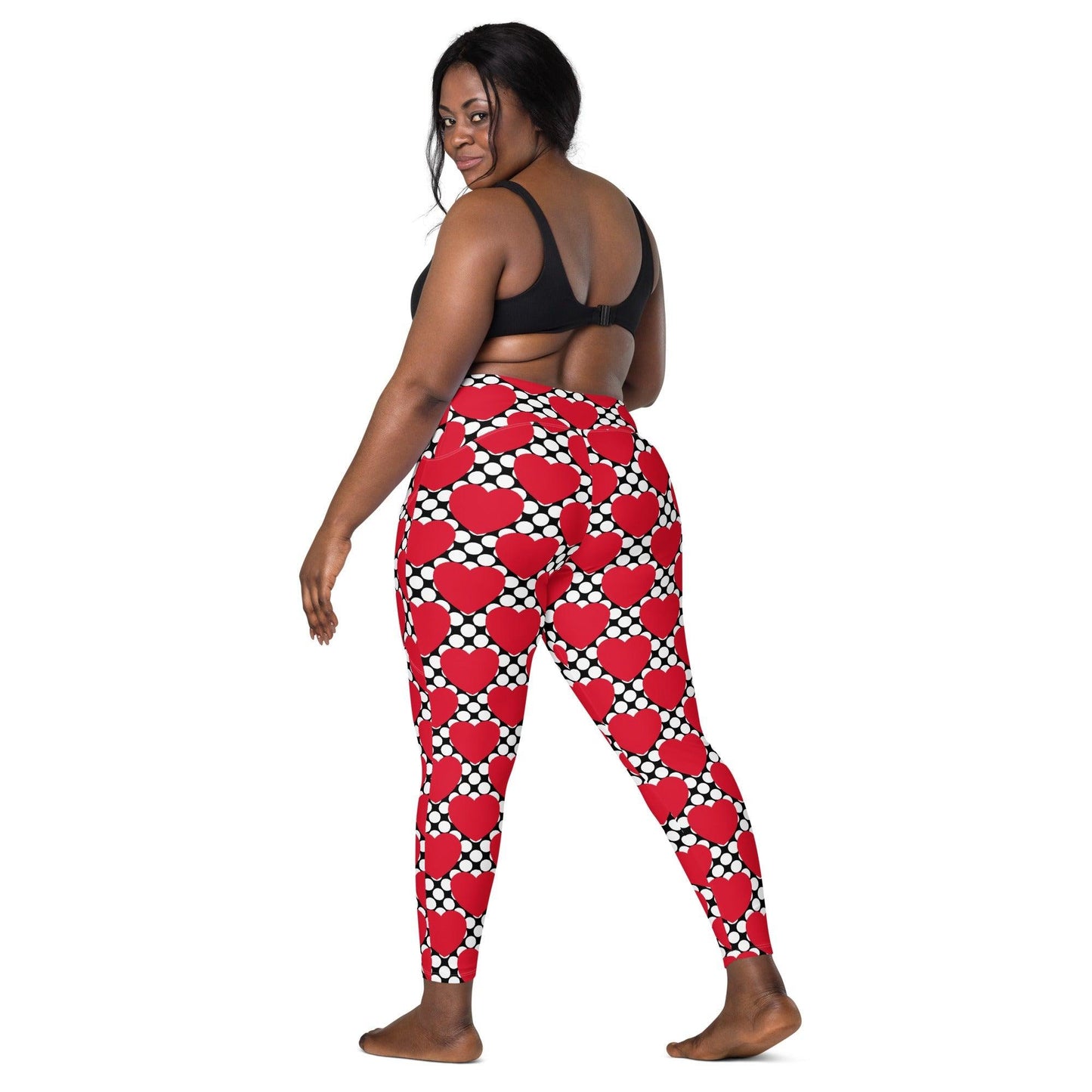 Leggings with pockets - ELLIE LOVE DOT red black - Bold heart print