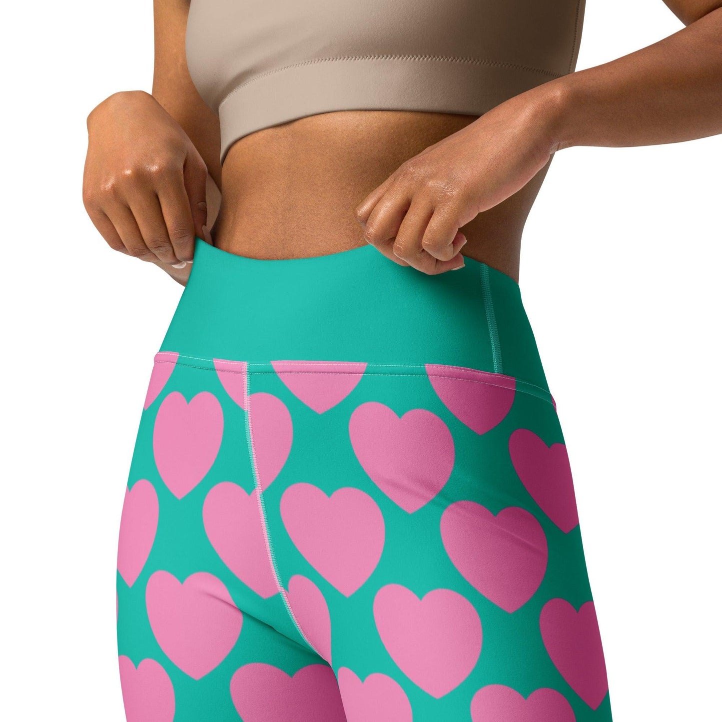 Yoga leggings -2- ELLIE LOVE pink mint - Bold heart print