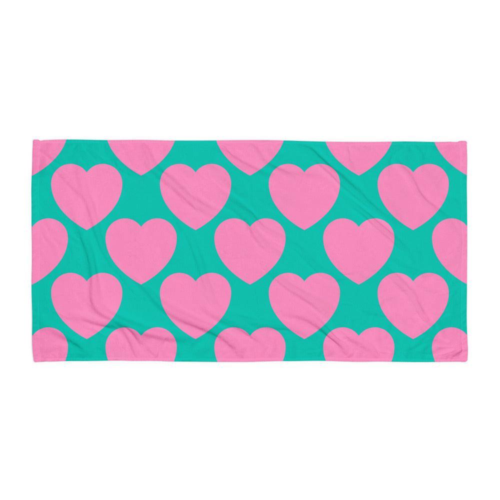 Towel - ELLIE LOVE pink mint - Bold heart print