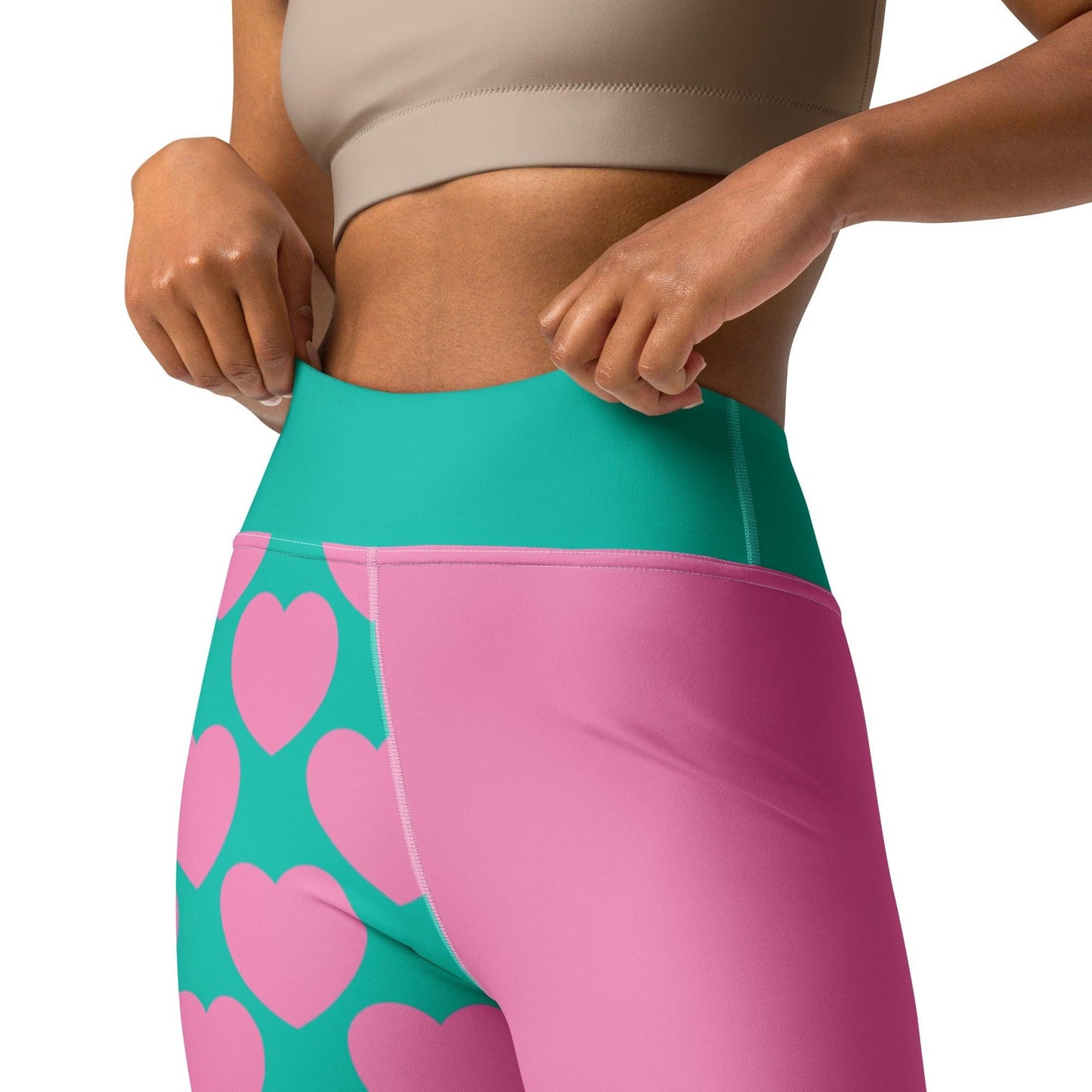 Yoga leggings - ELLIE LOVE pink mint - Bold heart print